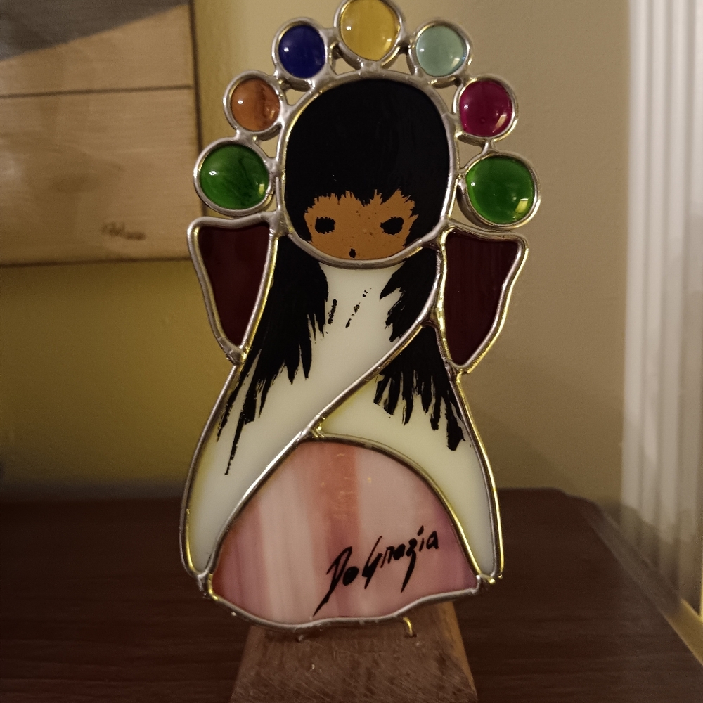 Vtg. Ted De Grazia Stained Glass Christmas Angel Figurine Votive